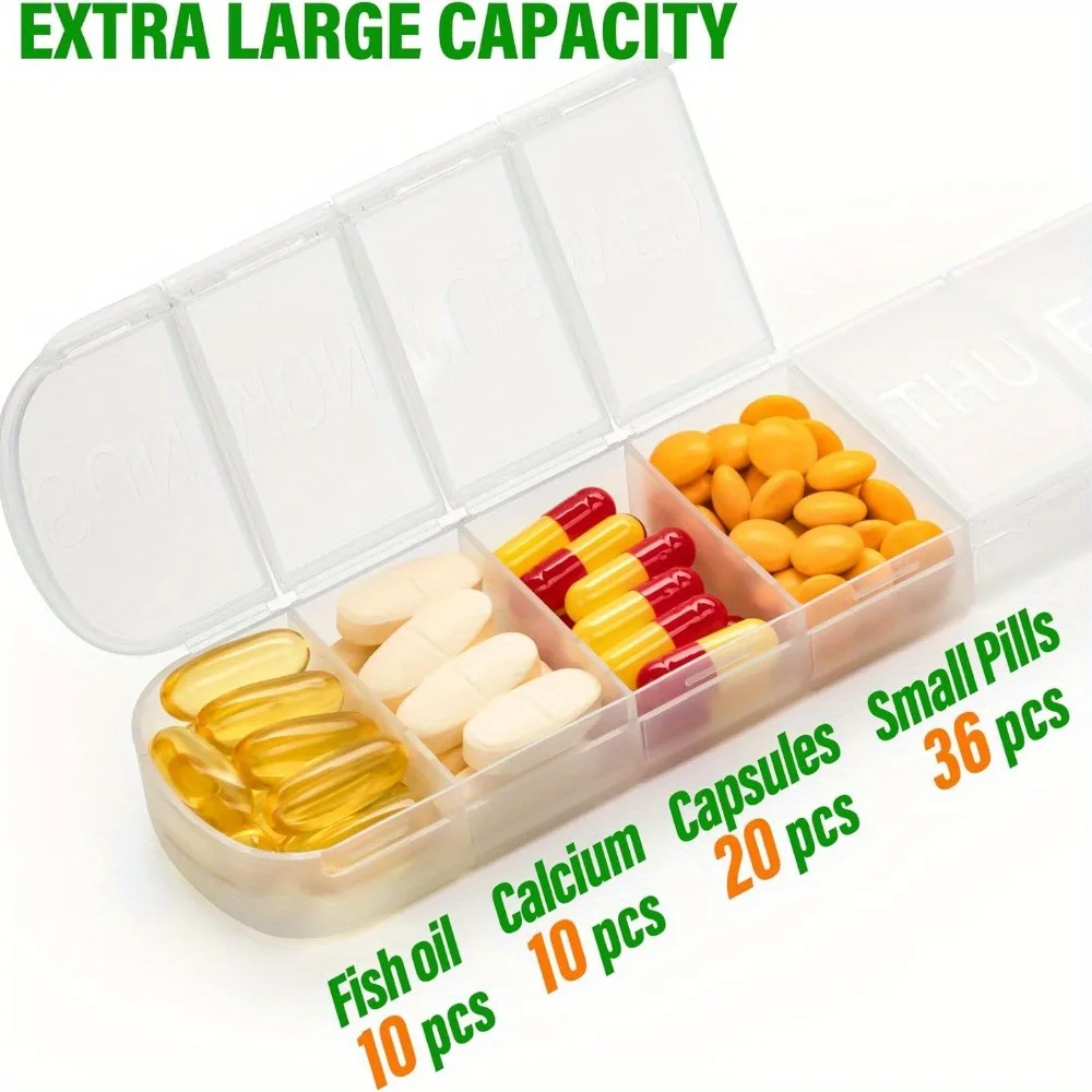 Extra Large 7-Day Travel Pill Organizer with Dual Daily Compartments