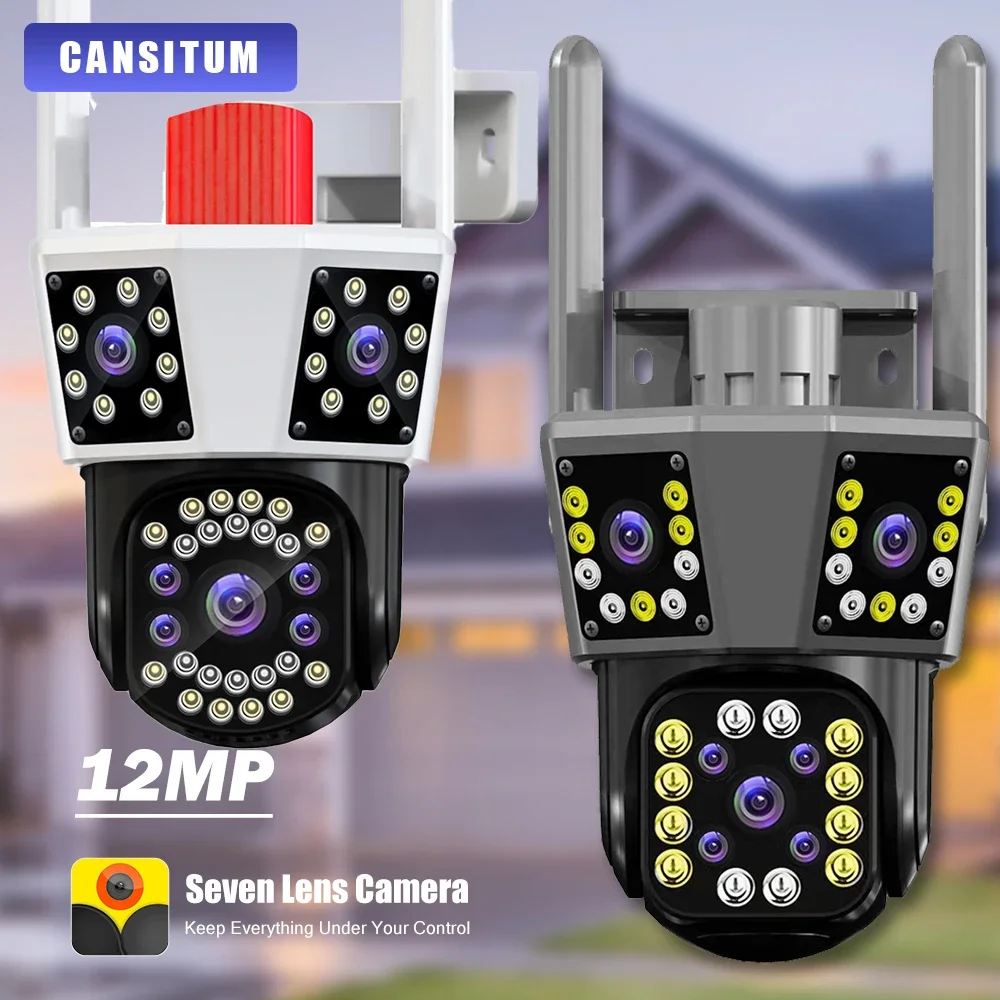 12MP 6K WIFI IP Outdoor Camera Motion Tracking PTZ 4K Video Camera Three Lens Three Screen Waterproof CCTV Security System