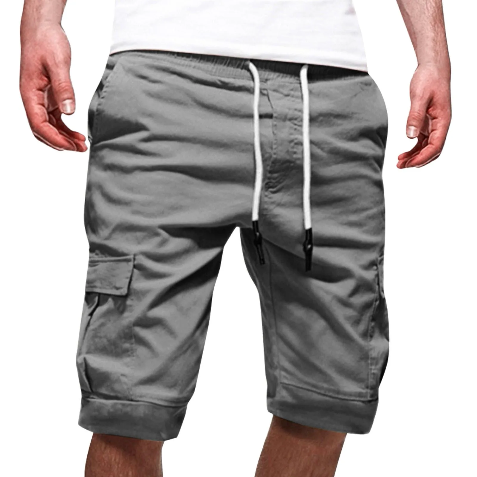 Male Summer Solid Color Casual All Shorts Fashionable Woven Cargo Pants With Pockets