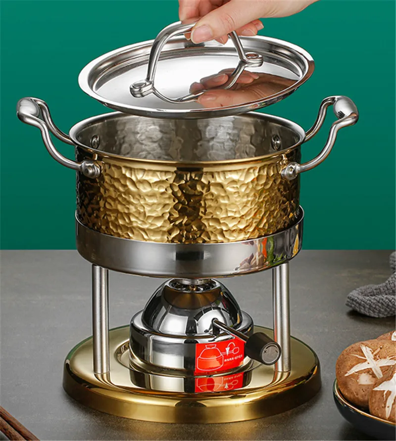 Inflatable Butane Gas Boiler Outdoor 304 Stainless Steel Single Mini  Chinese Hot Pot gold Hammer Pattern Mobile Hot Pot Stove - AliExpress