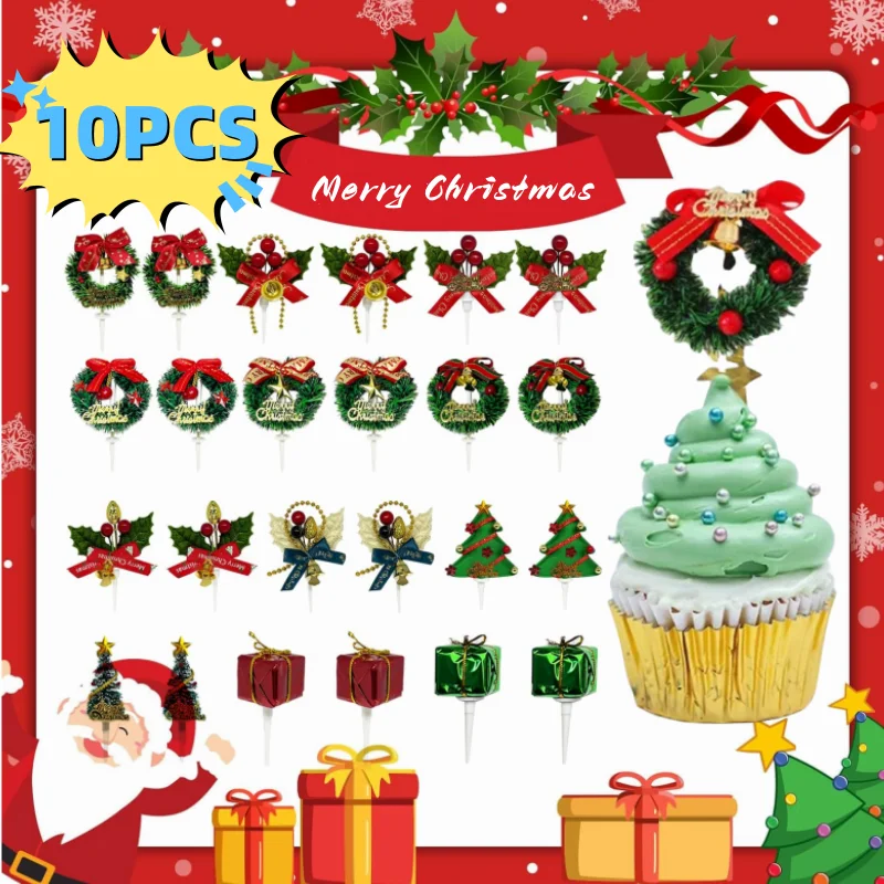 Festive Christmas Cupcake and Cake Decoration Set - Holiday-Themed Toppers, Bows, and Bells