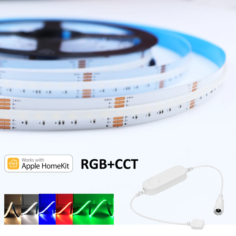 Homekit WiFi RGB+CCT COB LED Strip 24V RGBCW High Density Flexible Dimmable RA90 Linear Light Siri Voice Control Indoor Lighting 7w installation is convenient flexible foldable rotatable led downlight for indoor lighting