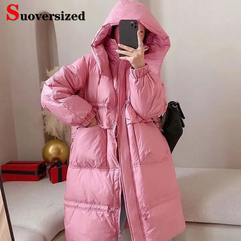 

Loose Thicken Hooded Parkas Winter Warm Cotton Padded Jackets Snow Wear Korean Long Windbreak Coats Casual Women New Chaquetas