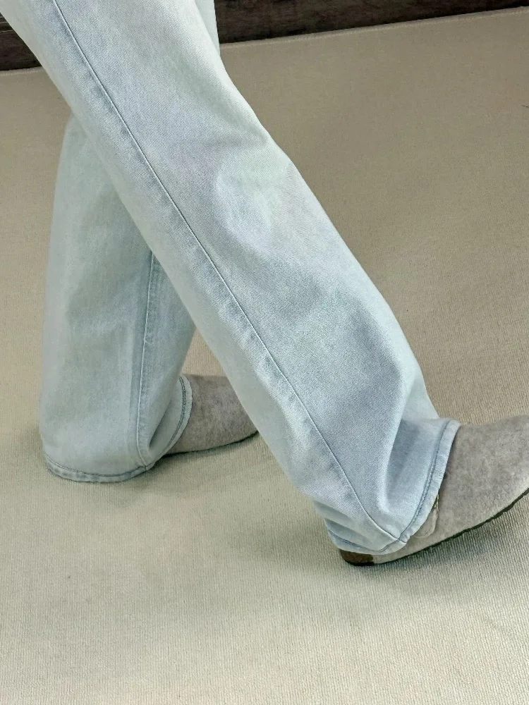 Y2K جينز أزرق فاتح للنساء منخفض الخصر بنطال ذو قصة أرجل واسعة فضفاض مستقيم الساق التخسيس تأثير ترهل الخريف
