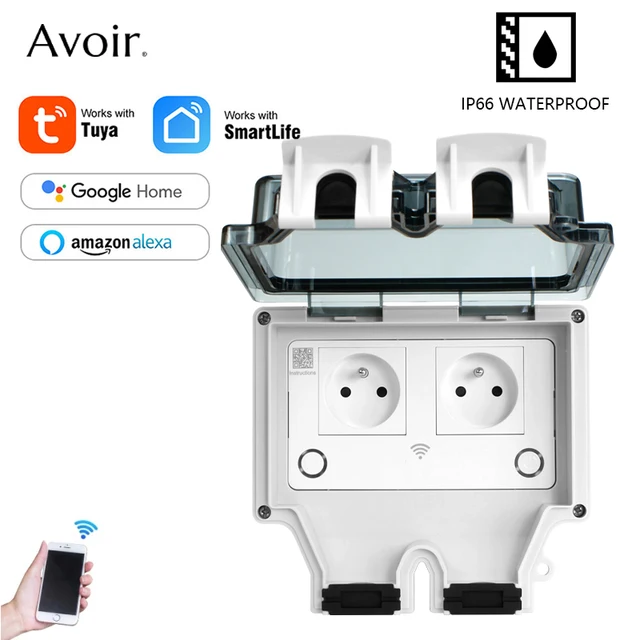 Avoir Tuya ซ็อกเก็ต IP66 กลางแจ้ง Wifi สมาร์ทซ็อกเก็ตกันน้ํากล่องสมาร์ท FR ปลั๊กผนังซ็อกเก็ตจับเวลาเครื่องใช้ในบ้าน 220V 1