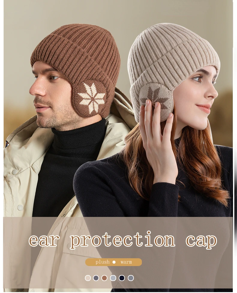 Winter Warm Plush Knitted for Men Women Snow Fashion Hat Unisex Outdoor Coldproof Ear Protection Wool Caps_voghion.com