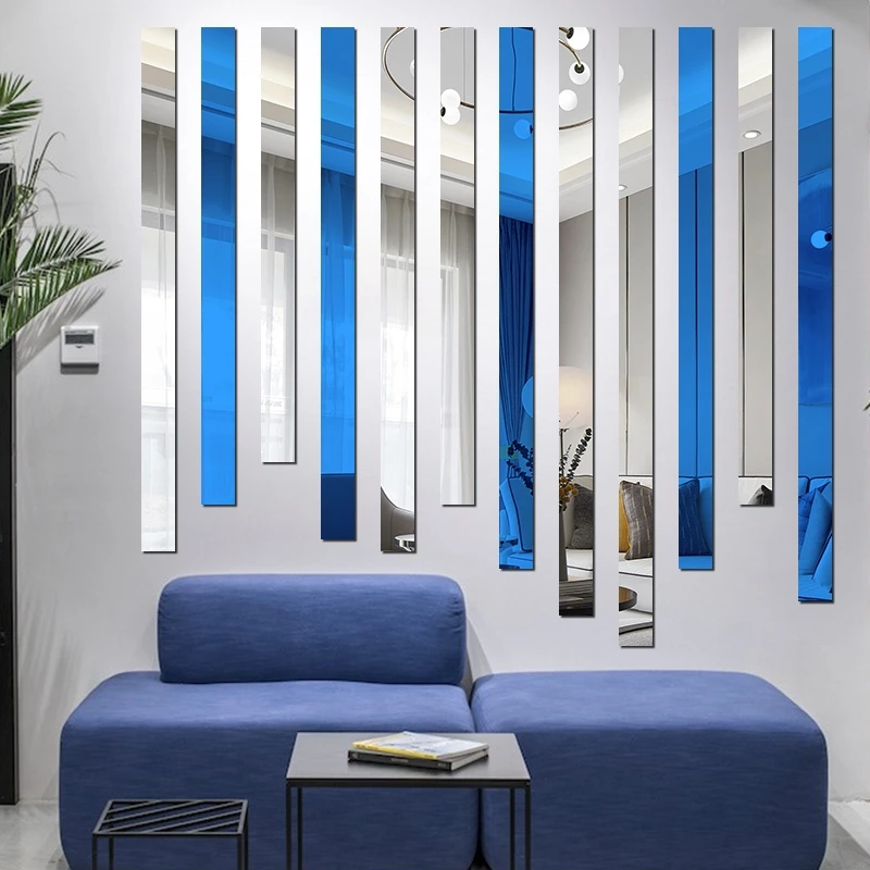 10PCS 20CM Long Strips Acrylic Mirror Sticker Self-adhesive Wall Tiles DIY  Decor