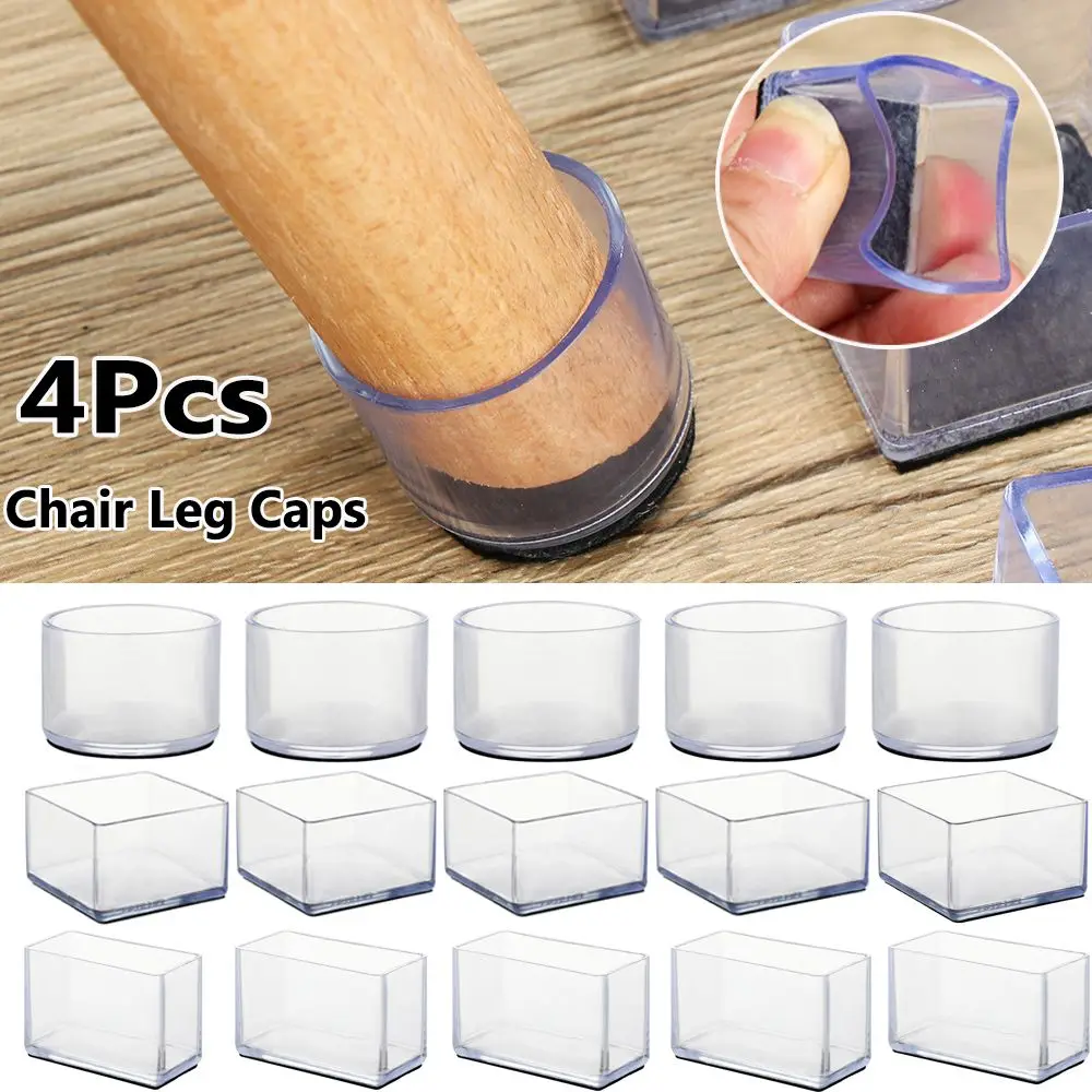 New 4pcs/set Transparent Table and Chair Leg PVC Caps Foot Cover Non-slip Furniture Floor Protector Pads Round Chair Leg Caps