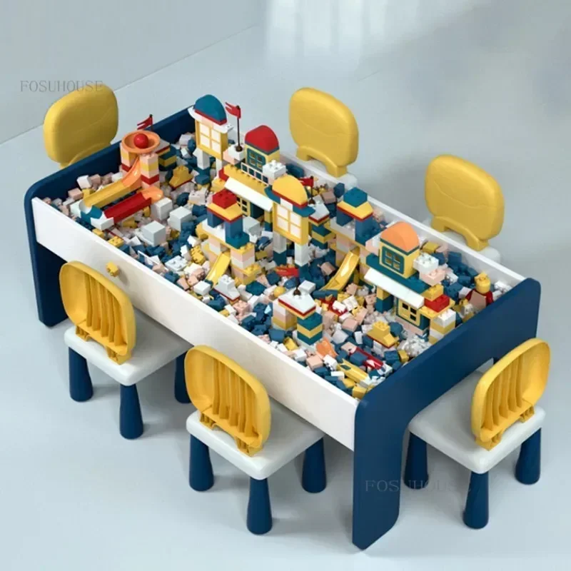 Kid's Table Gaming Desks Children Furniture Multifunctional Solid Wood Table with 4 Desktops for 2-12 Year-old Kids