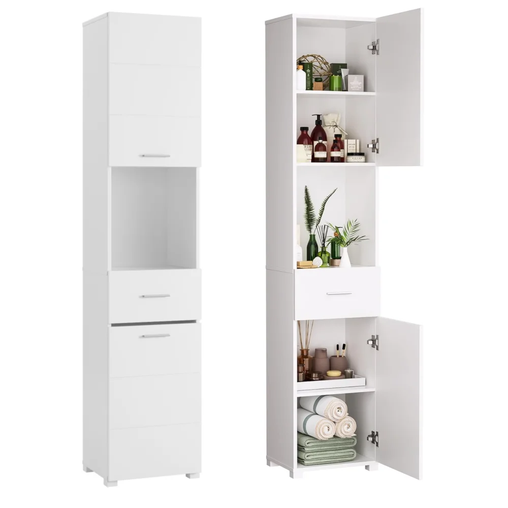 Kleankin Badschrank Mit Schubladen – Freistehender Badezimmerschrank (68x33x76 Cm) In Weiß+Grau, Erhöht & Kippsicher