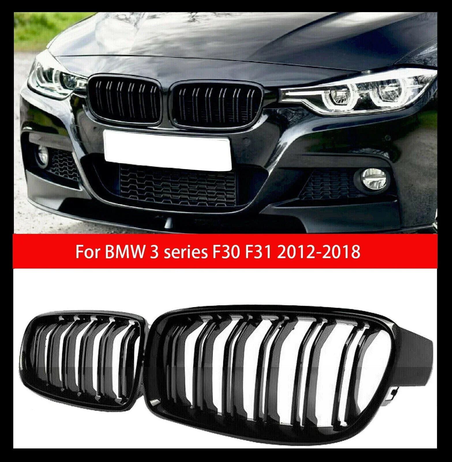 

Top For BMW 3 Series F30 grill 2012-2019 Accessories F31 Front Grillz Piano Black Dual Line Kidney Grille M Sport 320i 325i 328