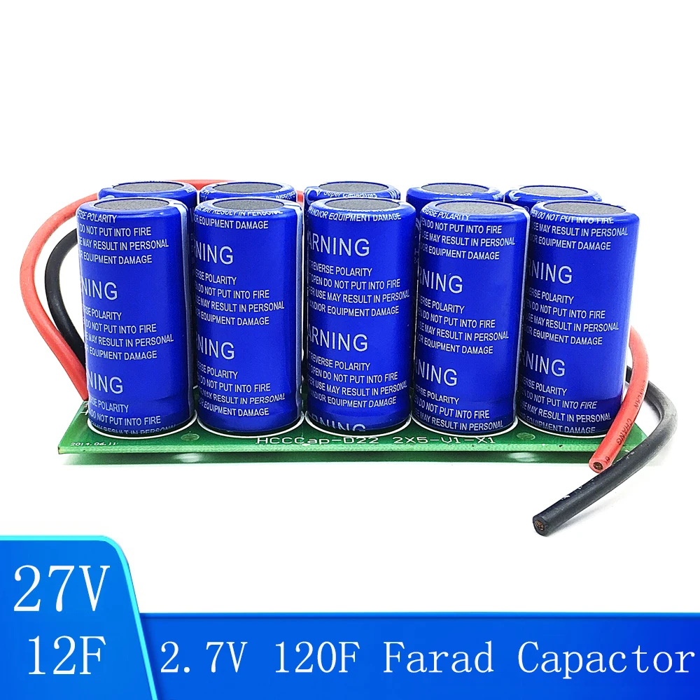 

10PCS/1Set 27V 12F Double Row Farad Capacitor Super Capacitor 2.7V 120F Automotive Super Farad Capacitor Module With Cable