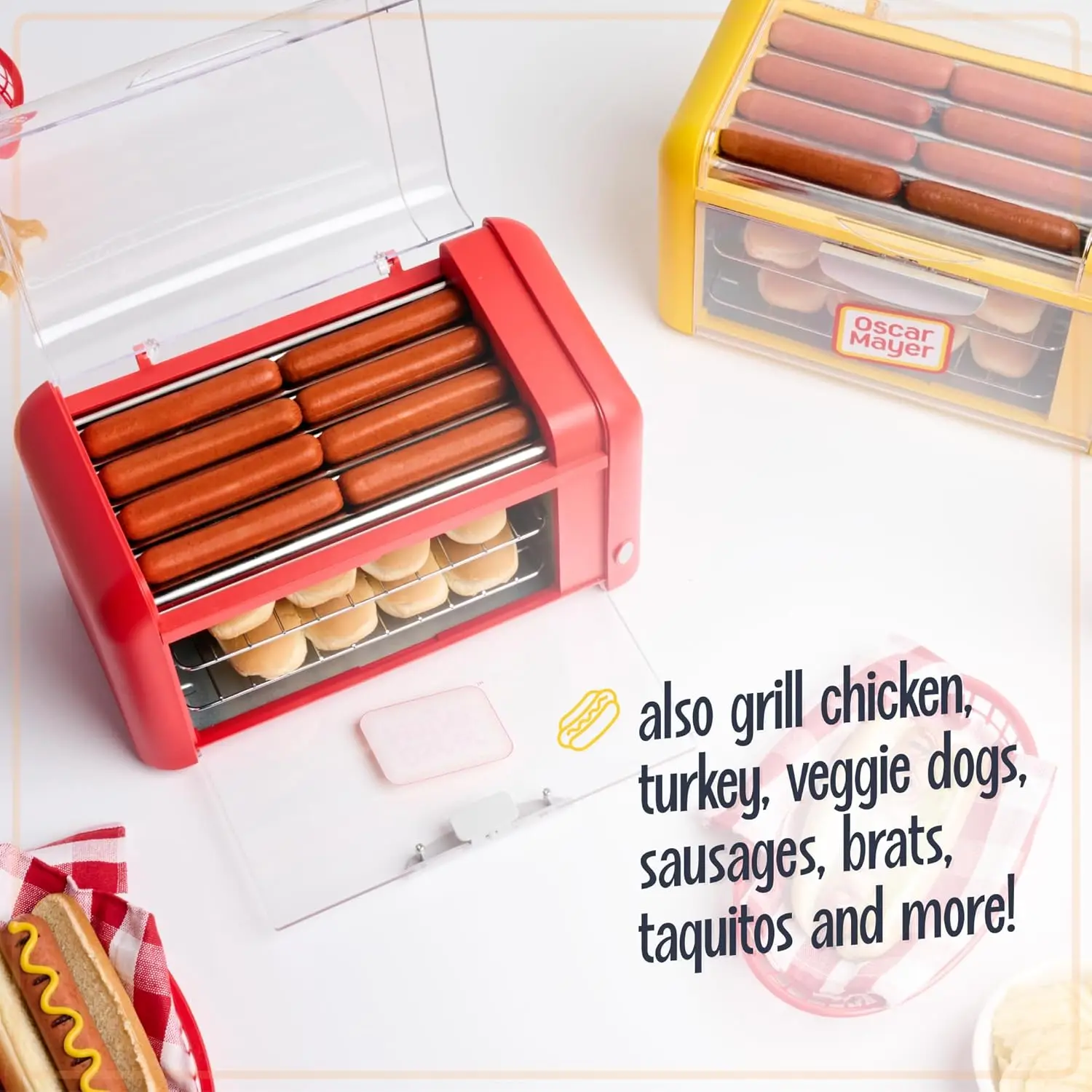 Oscar Mayer Extra Large Countertop 8 Hot Dog Roller and Bun Toaster Oven - Stainless Steel Rollers and Non-stick Warmi 5