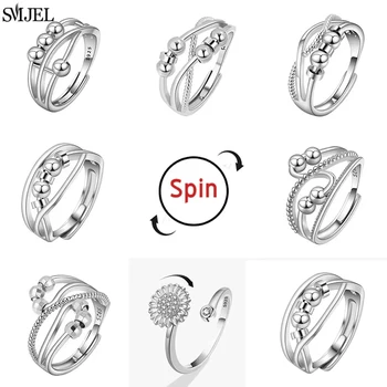 Anello Antistress con Perline Metalliche, Gioiello Girevole a Spirale per Uomo e Donna, per Alleviare l'Ansia e il Stress