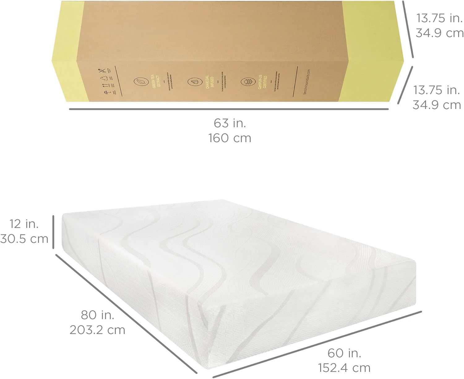 12-Inch Green Tea Charcoal Cooling Gel Memory Foam Mattress, Fiberglass-Free, 2-Layer Breathable Design, Medium Firm,Queen Size. 2