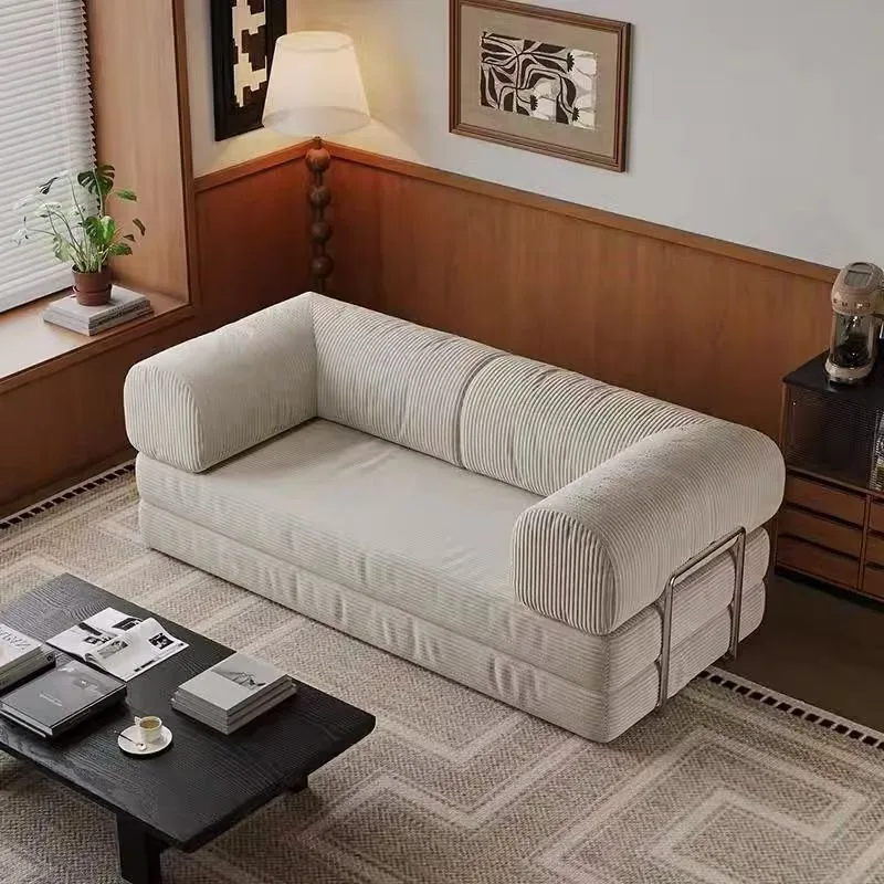 Mid-Century Vintage American Fabric Sofa Bed Small Living Room Comfortable Removable Washable Modular Lazy Durable Space Saving