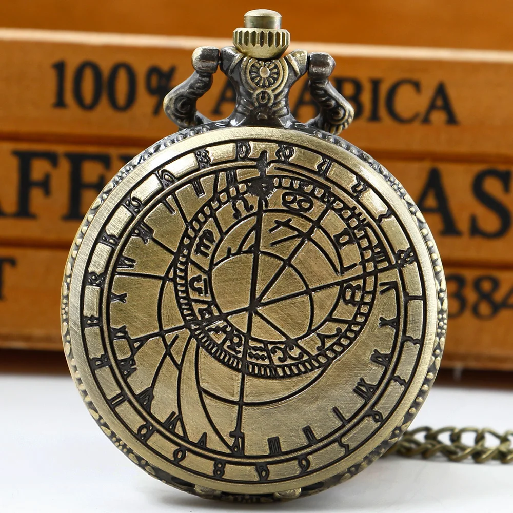 

Antique Steampunk Vintage Quartz Pocket Watch Bronze Necklace Pendant Clock Chain Mens Women