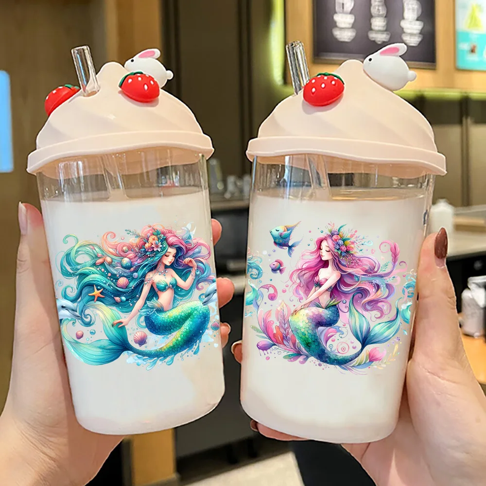 Colorful mermaid peel waterproof DIY Decals 3D transfers uvdtf crystal stickers 16oz uv dtf cup wraps for Libbey Glasses