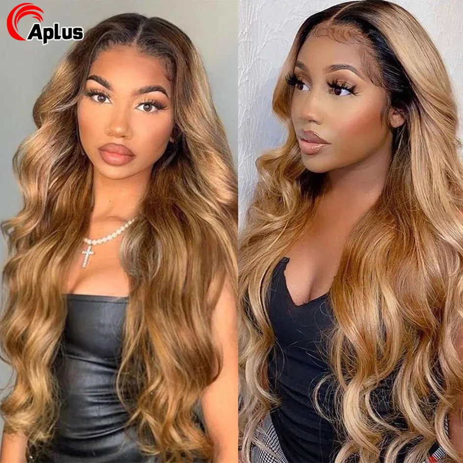 Honey Blonde Ombre Lace Front Human Hair Wigs Colored 1b/27 Body Wave HD lace Frontal Wig for Women Highlight Human Hair lace front wigs