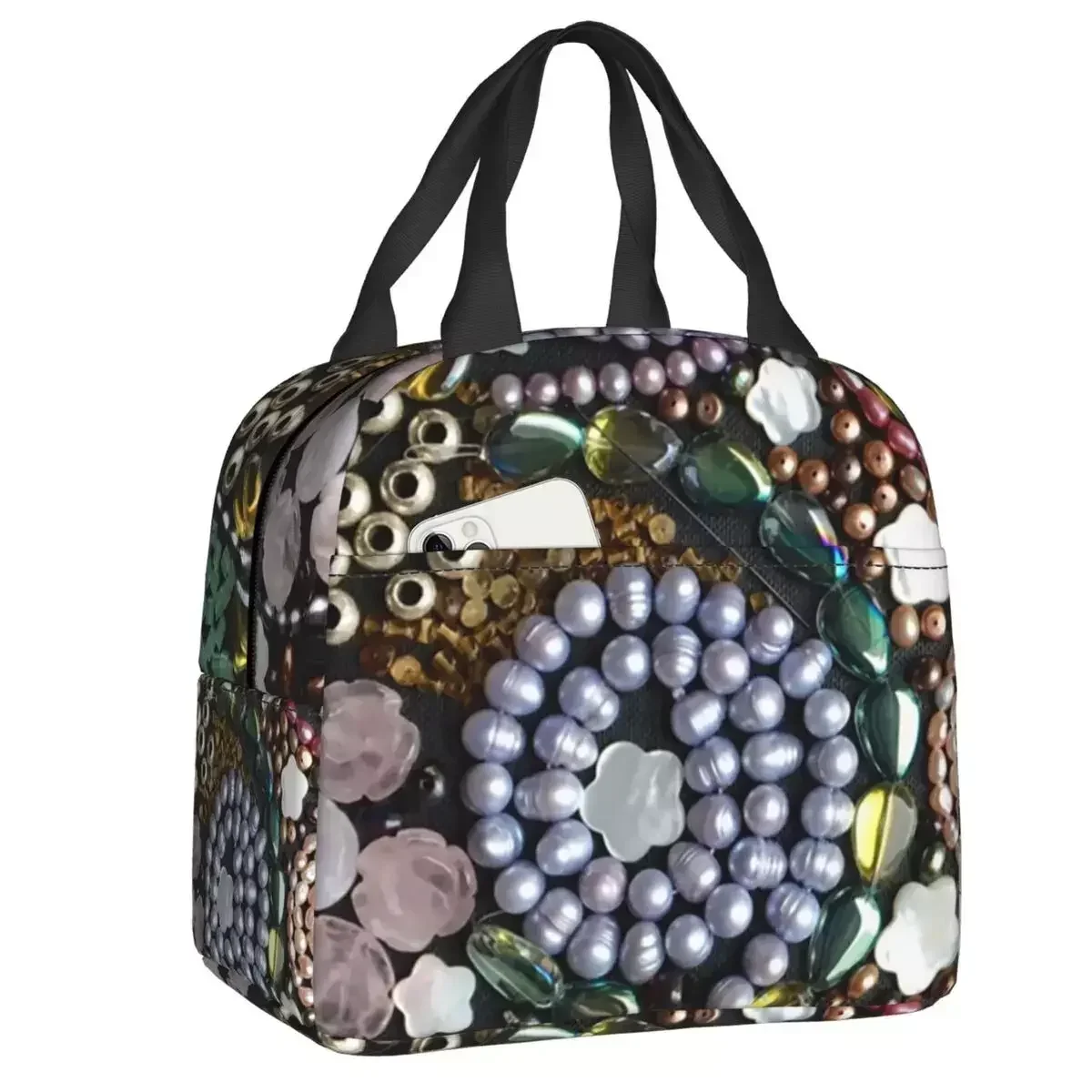 

2024 New Pearls And Gemstones Insulated Lunch Bags For Women Jewelry Portable Cooler Thermal Bento Box School Lunchbag
