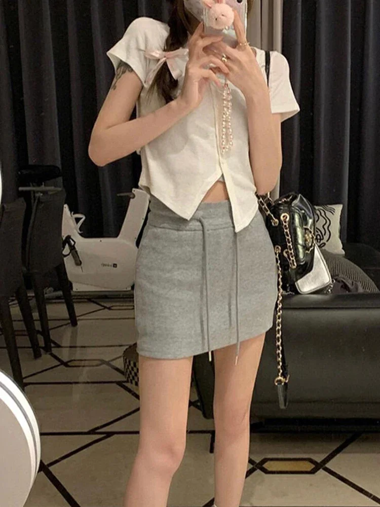 

Юбка Женская Базовая однотонная, повседневная облегающая, модная уличная шикарная серая, на лето