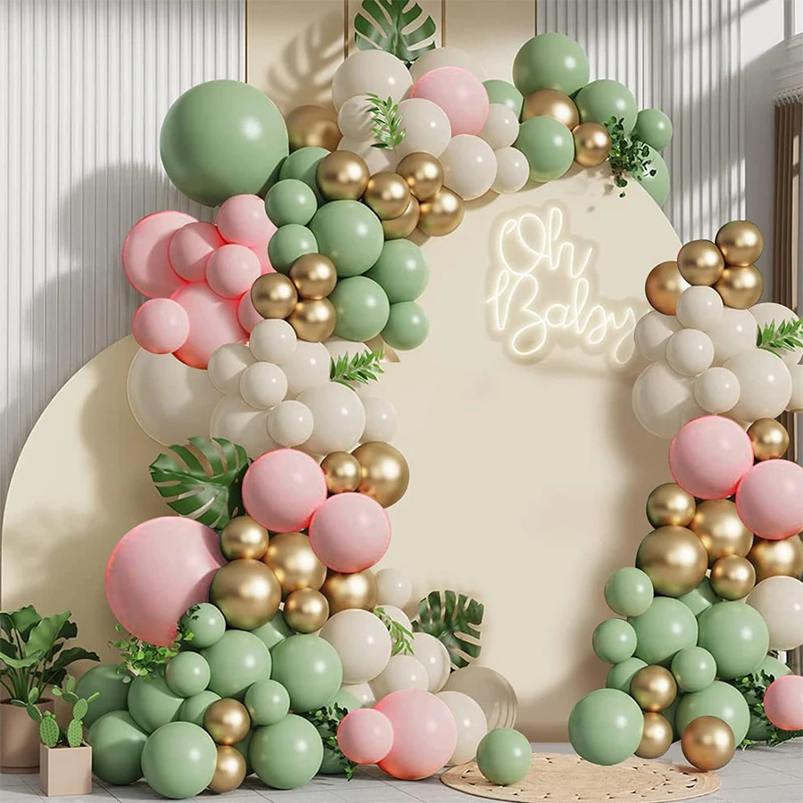 

126pc Sand White Pink Green Jungle Wild One Latex Balloons Garland Kit Wedding Mariage Babyshower Girl Boy Birthday Party Globos