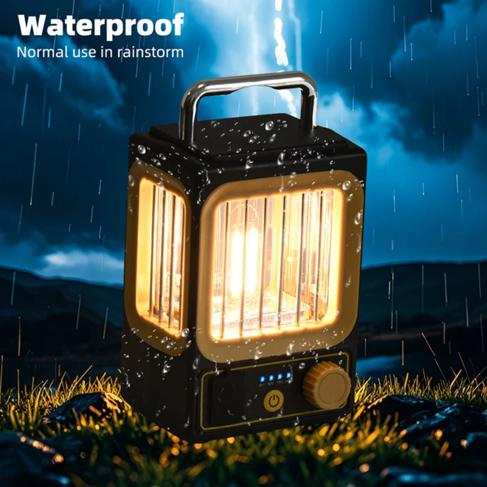 Solar Rechargeable Lantern Portable Camping Light Waterproof Hand Lamp Hanging Outdoor Table Lamp Garden Lighting Tungsten Torch
