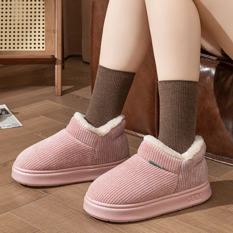 Thicken Warm Bag Heels Cotton Slippers Women Slip On Soft Sole Velvet Cotton Padded Shoes Woman Home Non Slip Plush Slippers
