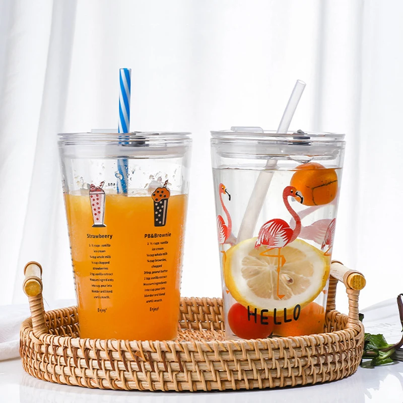 Graffiti Straw Glass Water Cup, Milk Tea Cup, Cute Cartoon, Cola Juice Popular Glass, High Temperature Resistance