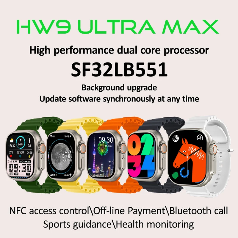 2023 LTPO HW9 ULTRA MAX Smart Watch Series 9 with Double watchband High  Refresh Rate Compass NFC sport fitness Smartwatch men