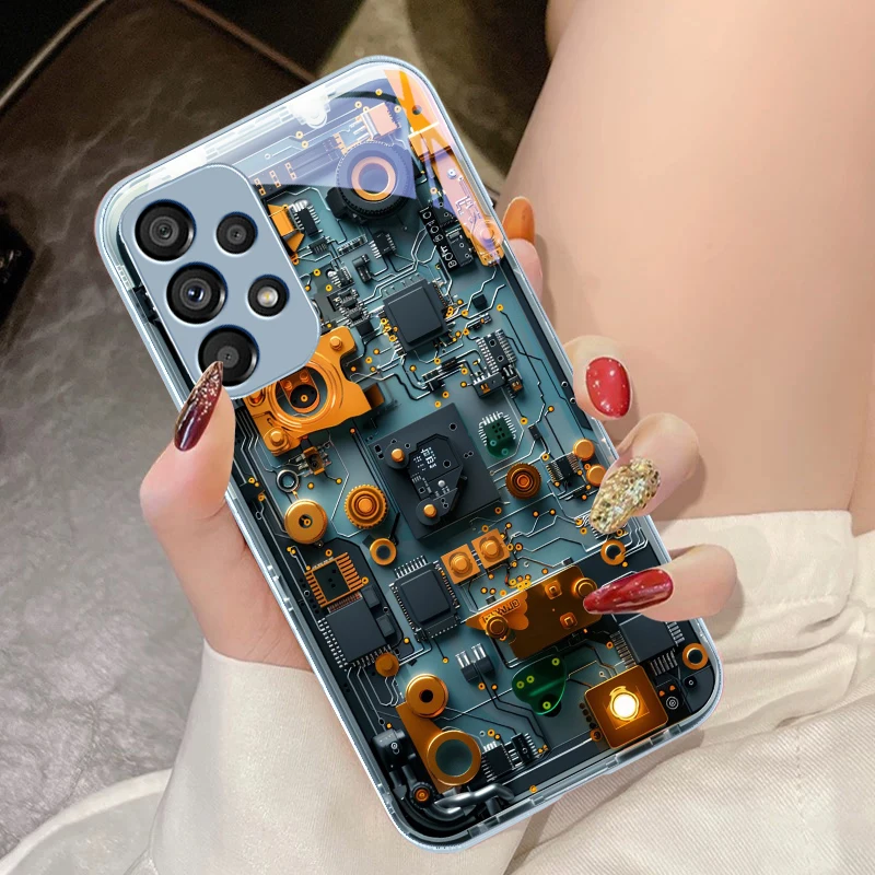 Luxury Black Mechanical Design Phone Case with Tempered Glass Cover