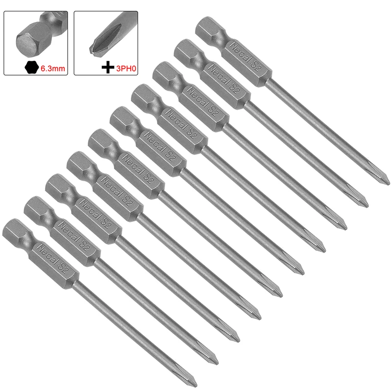 uxcell 10pcs 75mm PH0 Phillips Head Screwdriver Bits 1/4" Hex Shank Screwdriver S2