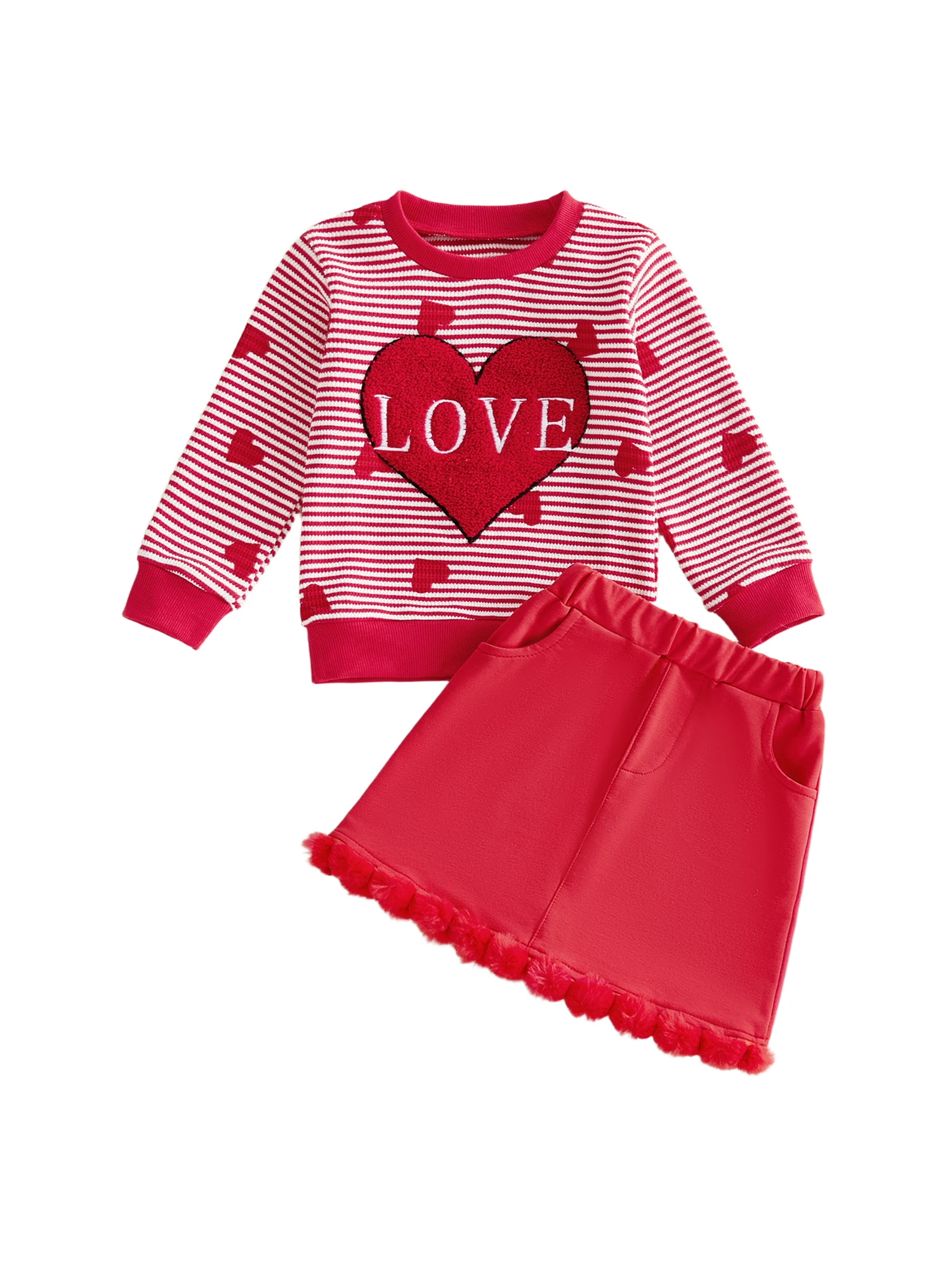 Adorable Baby Girls Valentine s Day Outfit Stylish Heart Print Top with Matching Pants 2-Piece Set for Toddlers