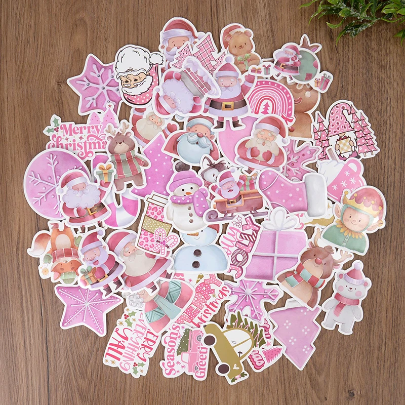 

50pcs Pink Christmas Stickers Guitar Computer Water Cup Notebook Gift Card DIY Scrapbooking Sticker Christmas Decor Kids Gift