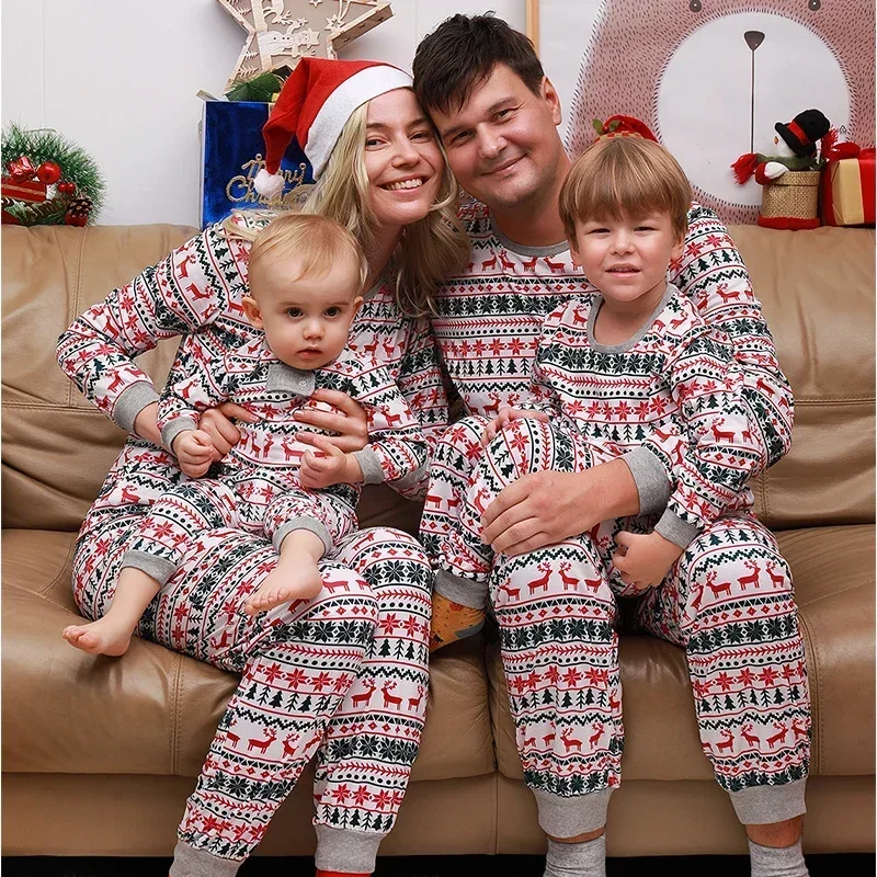 

Christmas Xmas Family Pajamas Set Casual Adult Kids Baby Family Look Matching Sleepwear Mother Daughter and Father Son Outfits