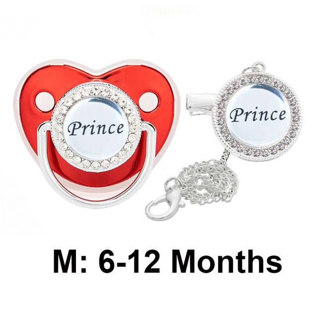 Bling Baby Pacifier Clips Rhinestone Newborn BPA Free Silicone Baby Soother with Chain Baby Shower Gifts Prince Princess