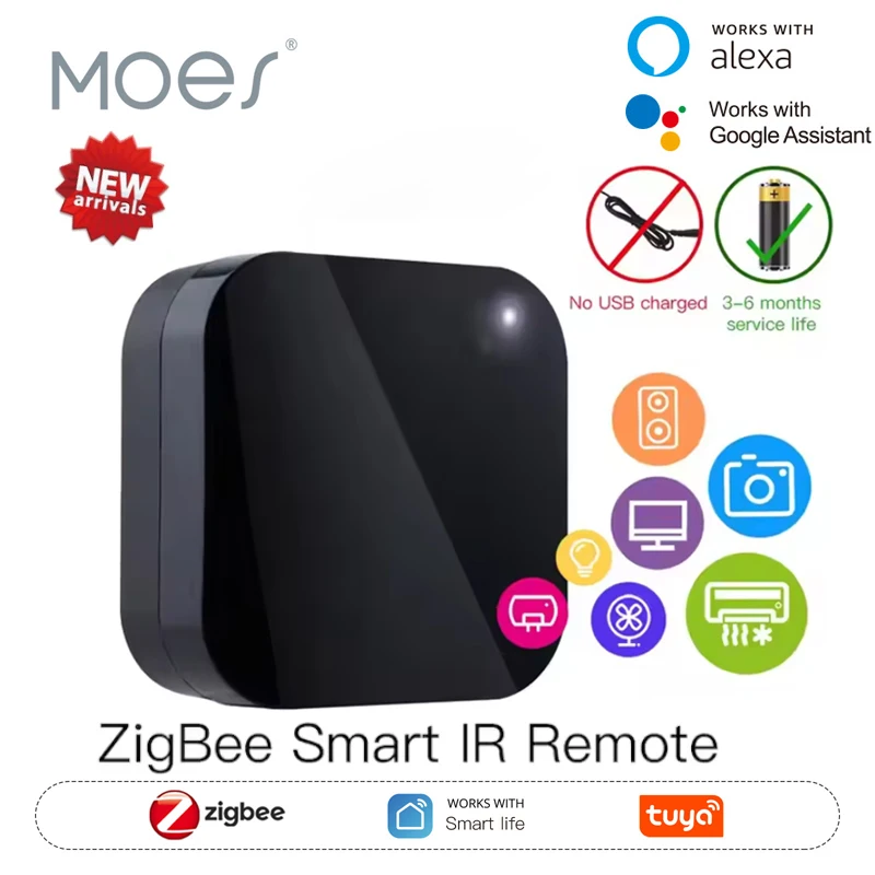 MOES Tuya Zigbee3.0 에어컨 TV용 스마트 IR 리모컨 범용 적외선 리모컨은 Alexa, Google 홈과 함께 작동합니다.