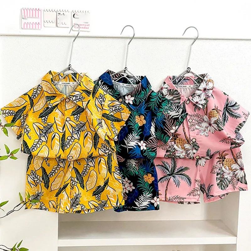 Kids Clothing Set Summer Children Beach Shirt Loose Printed Shirts Vacation Style Short Sleeve + short Pants