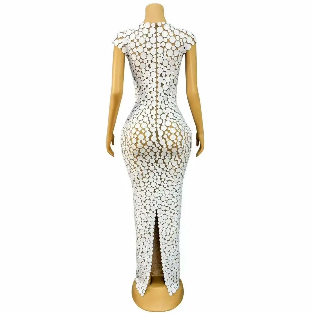 open lace back dress Short Sequin Homecoming Dress with Puff Sleeves Off White / 8 main image 0