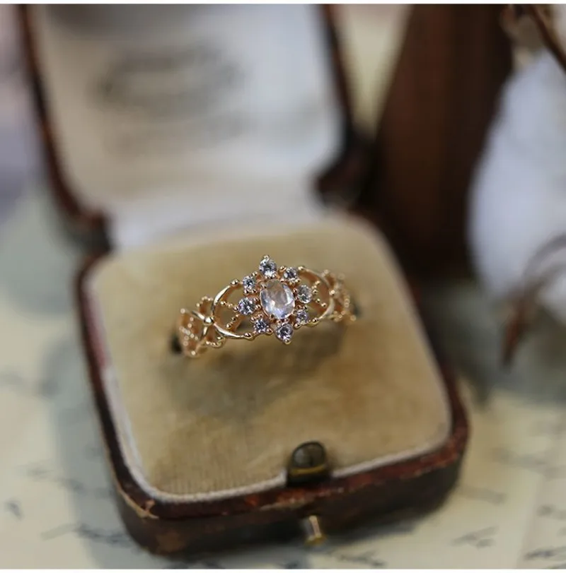 

925 Sterling Silver Plated ins Small Moonlight Stone Mesh Lace Ring 2023 New Women's Luxury Jewelry
