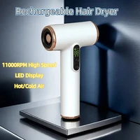 Portable Wireless Hair Dryer USB Rechargeable Display Screen Blow Dryers for Outdoor/Travel Strong Wind Low Noise 3 Gears 1