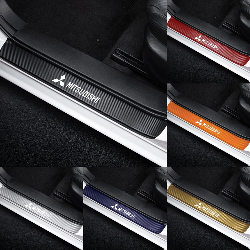 Car Sticker 4Pcs Car Door Carbon Fiber Sill Scuff Plate Decoration Sticker For Mitsubishi Space Star Lancer 9 Outlander Xl Eclipse Cross Asx