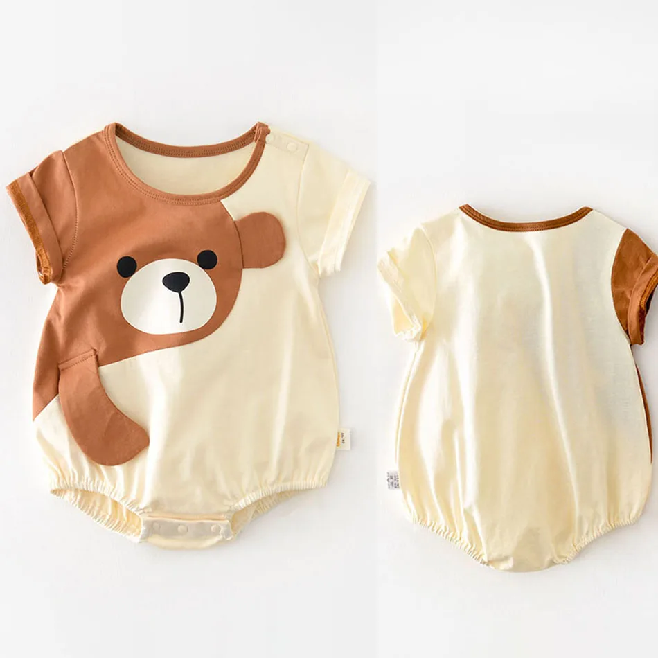 

Toddler One-Piece Baby Summer Bear Romper Kids Button Casual Pajamas Newborn 3-24 Months Cotton Jumpsuit Birthday Bunting Onesie