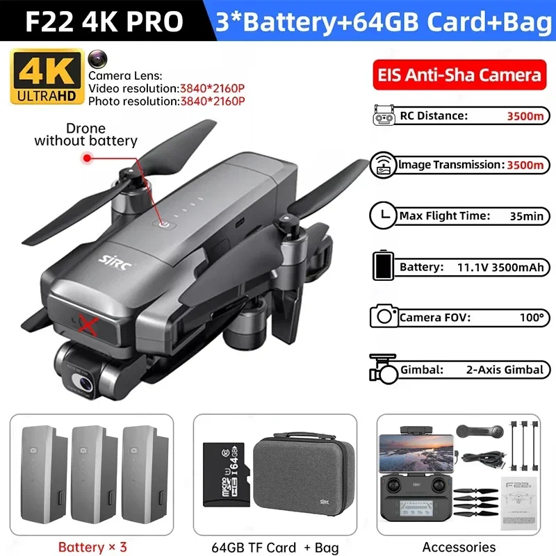 ตัวเลือกสินค้า โดรนถ่ายภาพ 4K พร้อม Gimbal ป้องกันสั่น บินไกล 3.5 กม.