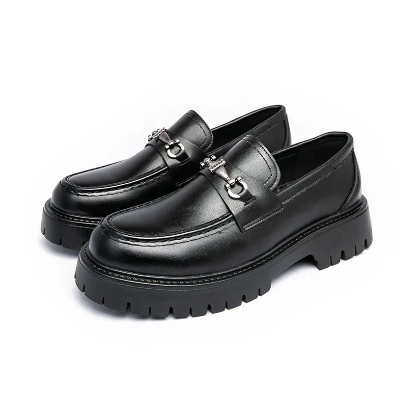 أحذية رجالية جديدة كاجوال بدون رباط ذات نعل سميك لزيادة الطول، أحذية جلدية أنيقة للأعمال، أحذية رسمية للرجال للارتداء الخارجي