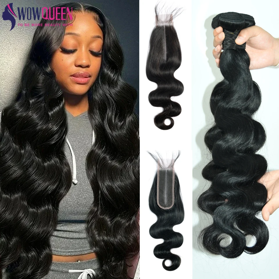 Body Wave Human hair bundles With Closure 2x6 Brazilian Hair Weave 3/4 Bundles With Closure Natural Human Hair Lace