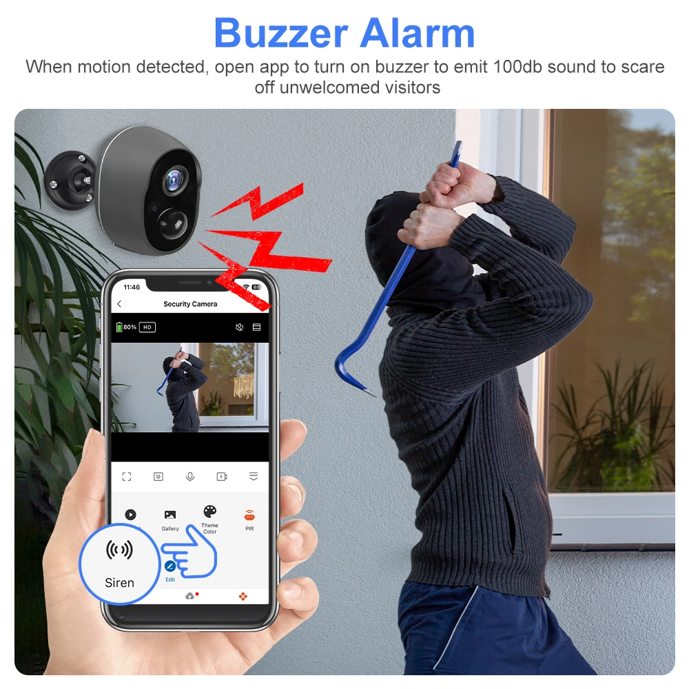 3MP Tuya スマートライフアプリ充電式バッテリーワイヤレス WiFi 屋外