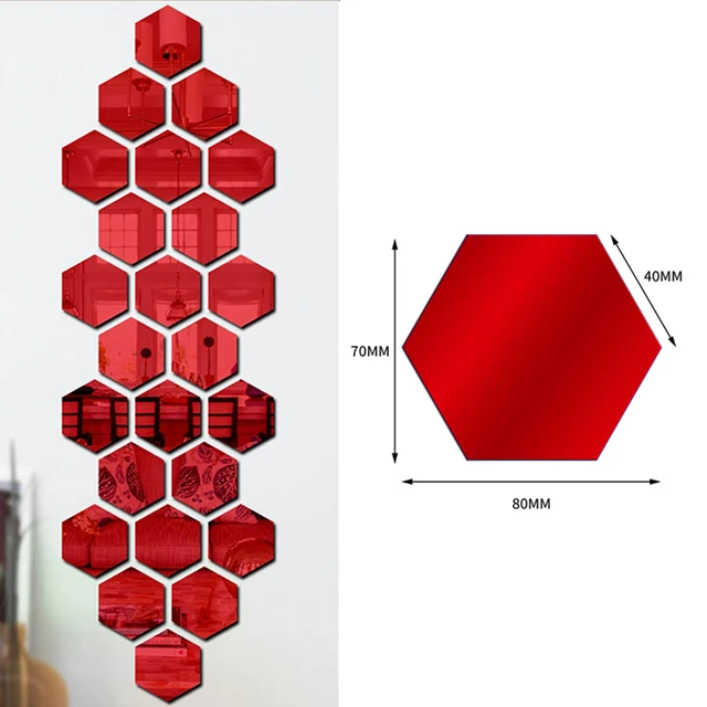 1/24pcs 3D Mirror Wall Sticker Hexagon Acrylic Self Adhesive Mirror