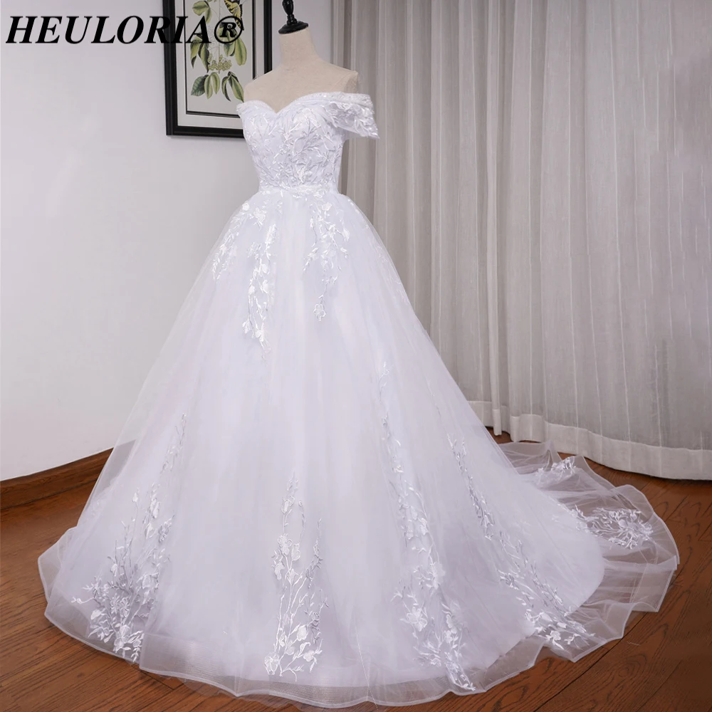 

HEULORIA off shoulder wedding dress crystal beading bride dress plus size robe de mariee