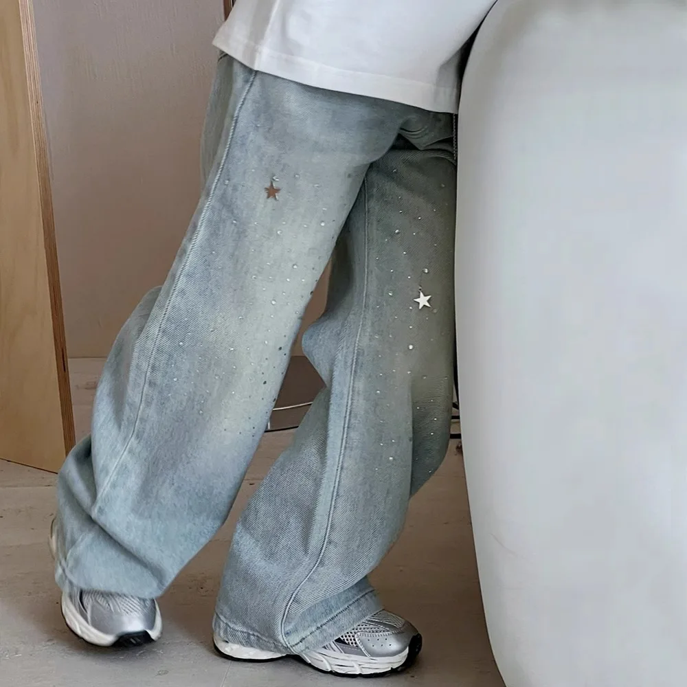 Girls Wide-leg Pants 2024 Spring and Autumn Pants Summer Straight Pants Children Clothing Large Children Loose Jeans Style